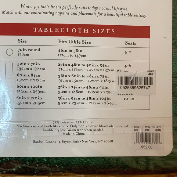 Bardwil tablecloth Winter Joy HOLIDAY DAMASK Green - Picture 5 of 6